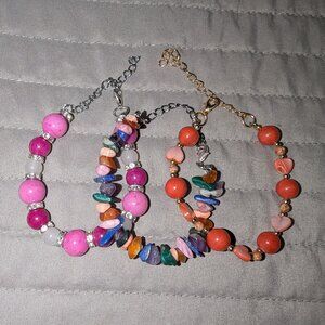 $3 with Bundle ~ Set of 3 Beaded Stone Bracelets Boho Colorful Stack 5875